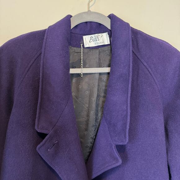 EUC VTG 80s Billi Billycoat Purple Wool Blend Long Overcoat Power Dressing Coat - Picture 3 of 12